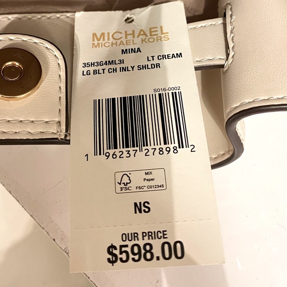 Michael Kors Mina Large Chain Shoulder Bag Tote Light Cream - Picture 11 of 11